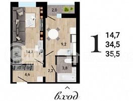 1-комнатная квартира, 35.5 м2