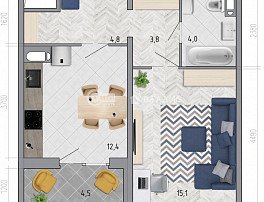 1-комнатная квартира, 42.4 м2