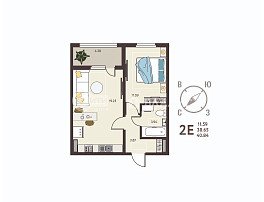 1-комнатная квартира, 40.84 м2
