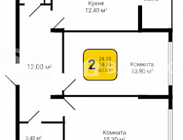 2-комнатная квартира, 61.1 м2