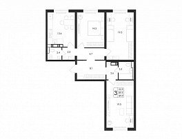 3-комнатная квартира, 89.9 м2