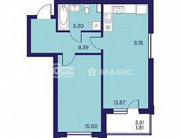 1-комнатная квартира, 53.23 м2