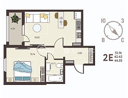 1-комнатная квартира, 44.55 м2