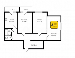 3-комнатная квартира, 100.1 м2