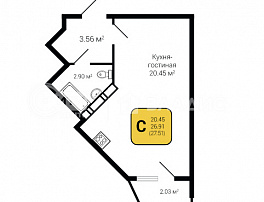 1-комнатная квартира, 27.92 м2