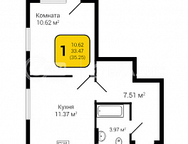 1-комнатная квартира, 35.25 м2