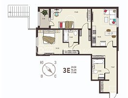 2-комнатная квартира, 77.98 м2