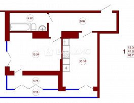 1-комнатная квартира, 46.44 м2