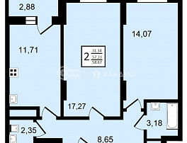 2-комнатная квартира, 58.67 м2