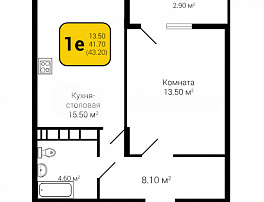 1-комнатная квартира, 43.2 м2