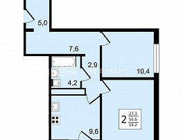 2-комнатная квартира, 58.2 м2