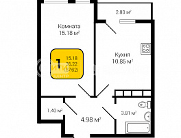 1-комнатная квартира, 37.62 м2