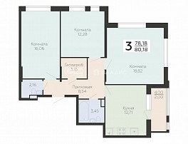 3-комнатная квартира, 80.31 м2