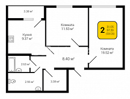 2-комнатная квартира, 59.08 м2