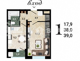 1-комнатная квартира, 39 м2