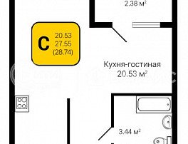 1-комнатная квартира, 28.74 м2