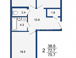 2-комнатная квартира, 75.7 м2