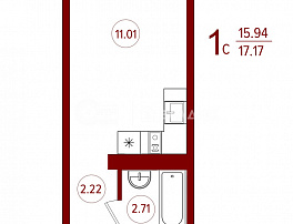 1-комнатная квартира, 17.2 м2