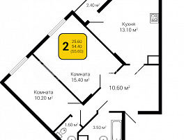 2-комнатная квартира, 55.6 м2