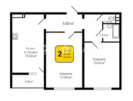 2-комнатная квартира, 62.6 м2