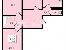 3-комнатная квартира, 83.1 м2