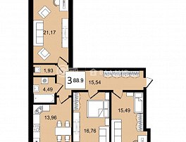 3-комнатная квартира, 88.9 м2