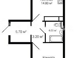 1-комнатная квартира, 49.6 м2