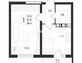 1-комнатная квартира, 38.4 м2
