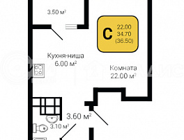 1-комнатная квартира, 36.5 м2