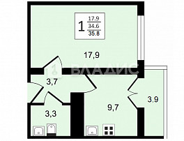 1-Комнатная квартира 35.80м²