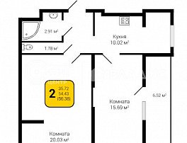 2-комнатная квартира, 56.38 м2