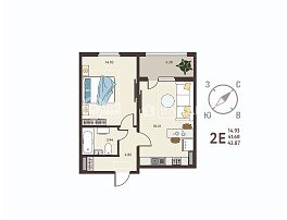 1-комнатная квартира, 43.87 м2