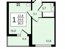 1-комнатная квартира, 36.8 м2