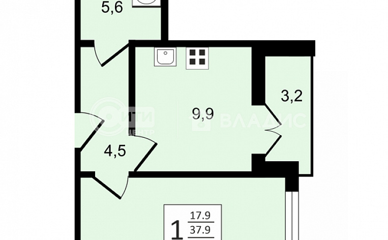 1-комнатная квартира, 39.5 м2, эт. 4, id: 910133, фото 10