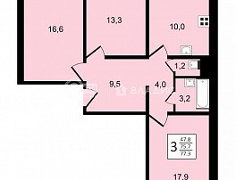 3-комнатная квартира, 77 м2