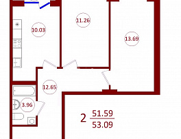 2-комнатная квартира, 53.09 м2