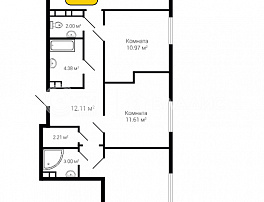 3-комнатная квартира, 92.02 м2