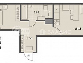 1-комнатная квартира, 49.38 м2