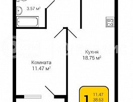 1-комнатная квартира, 40.01 м2