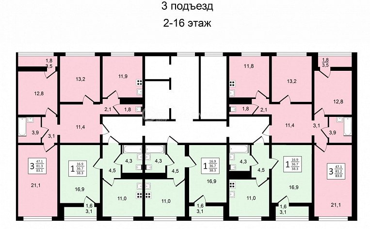 3-комнатная квартира, 83.2 м2, эт. 15, id: 1056776, фото 29