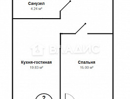 1-Комнатная квартира 53.00м²