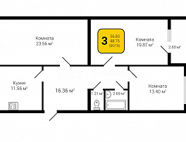 3-комнатная квартира, 90.15 м2