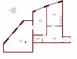 1-комнатная квартира, 86.5 м2