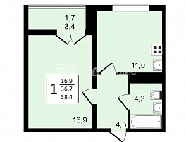 1-комнатная квартира, 38.4 м2