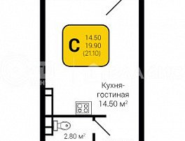 1-комнатная квартира, 21.1 м2