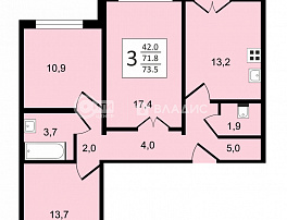 3-комнатная квартира, 73.5 м2