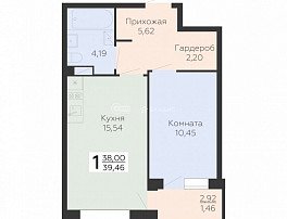 1-комнатная квартира, 39.46 м2