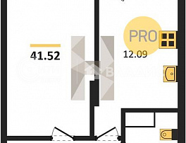 1-комнатная квартира, 41.52 м2