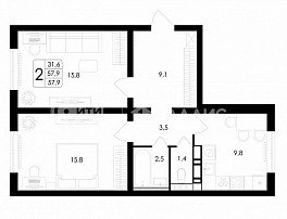 2-комнатная квартира, 57.9 м2