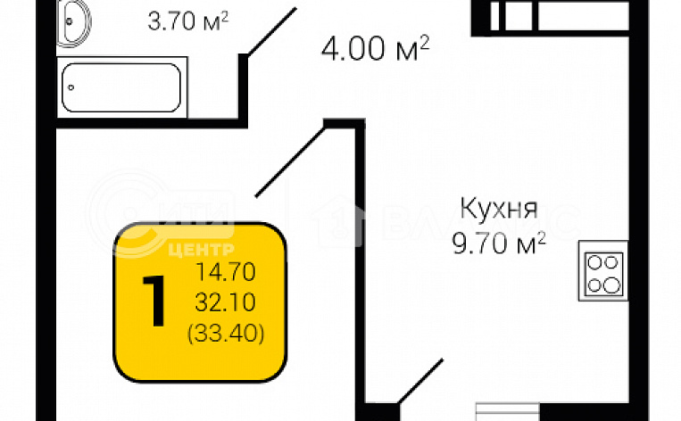 1-комнатная квартира, 33.4 м2, эт. 10, id: 979013, фото 9